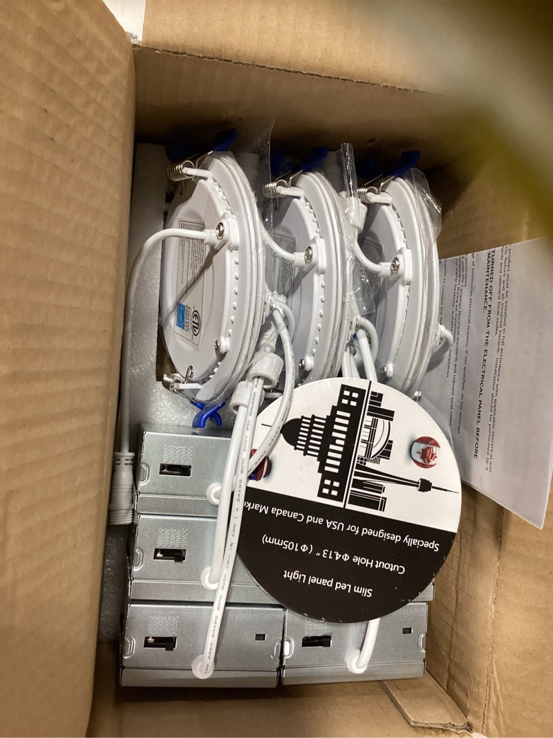 Condition photo showing Good Condition for meconard 6 pack 4 inch led recessed ceiling light with junction box, 2700k/3000k/3500k/4000k/5000k selectable, 9w=75w 750lm, dimmable canless downlights, etl and energy star listed 5000k/4000k/3500k/3000k/2700k - 5cct white 4 inch