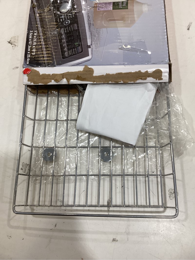 Condition photo showing Good Condition for household essentials rear display over-the-washer storage shelf to organize and store laundry room supplies, silver