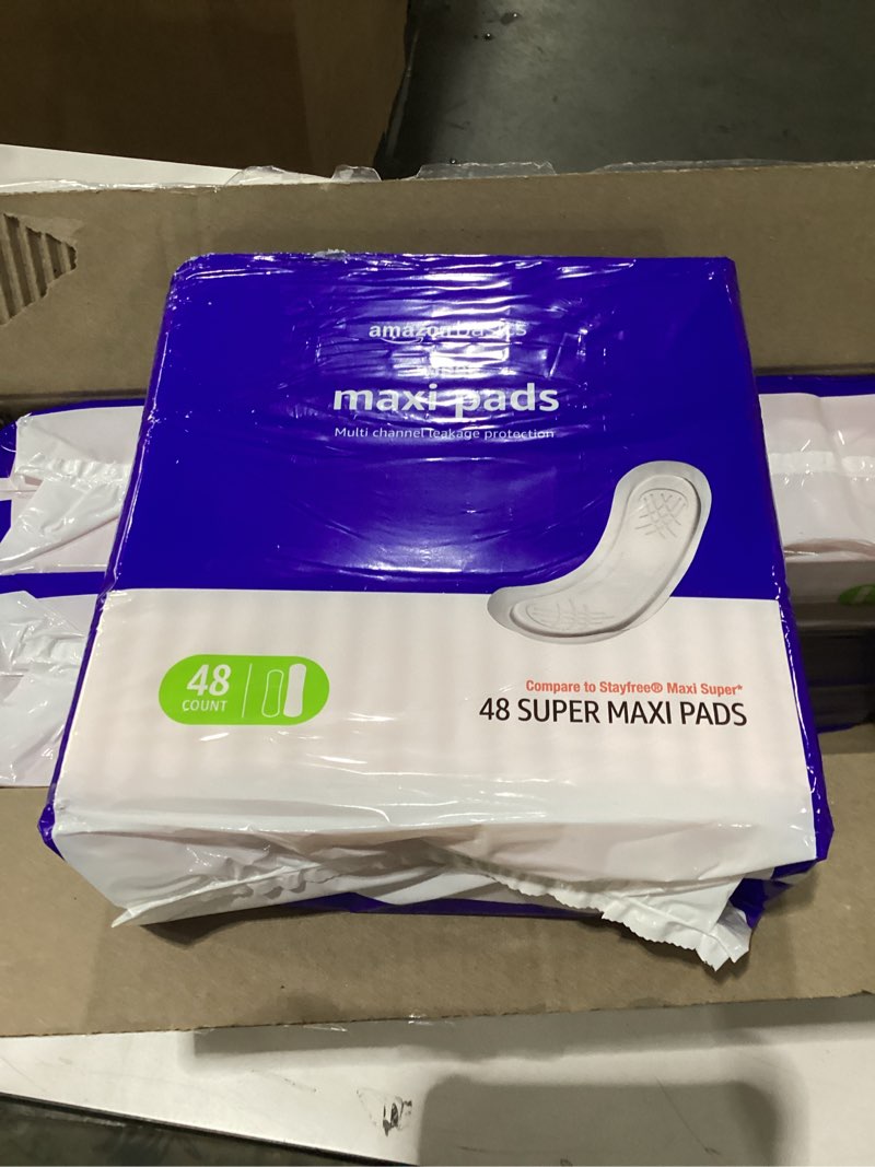 Condition photo showing New/Like New for 4 ct Amazon Basics Maxi Pads For Periods- Thick, Super Absorbency, Unscented, 48 Count, 1 Pack Super 48.0
