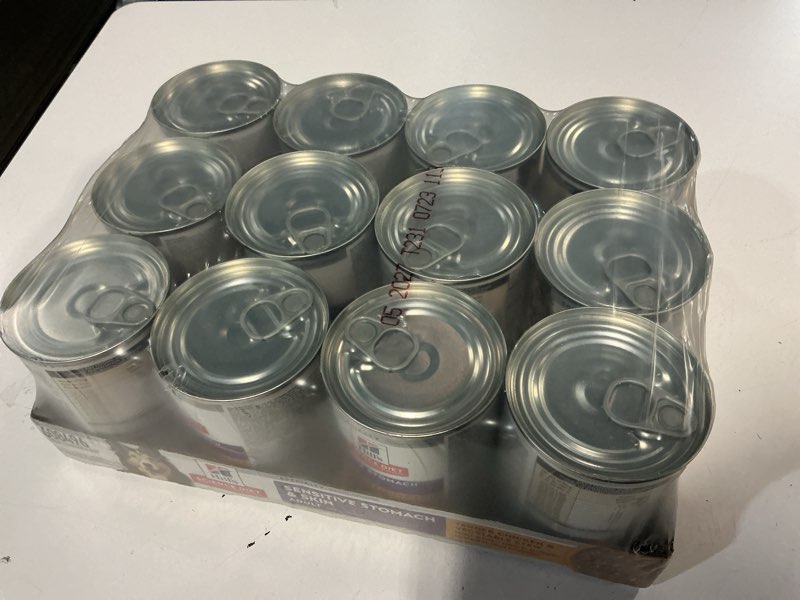 Condition photo showing New/Like New for 05/2027)Hill's Science Diet Adult Sensitive Stomach & Skin Tender Chicken & Vegetable Stew Canned Dog Food, 12.5 oz., Case of 12
