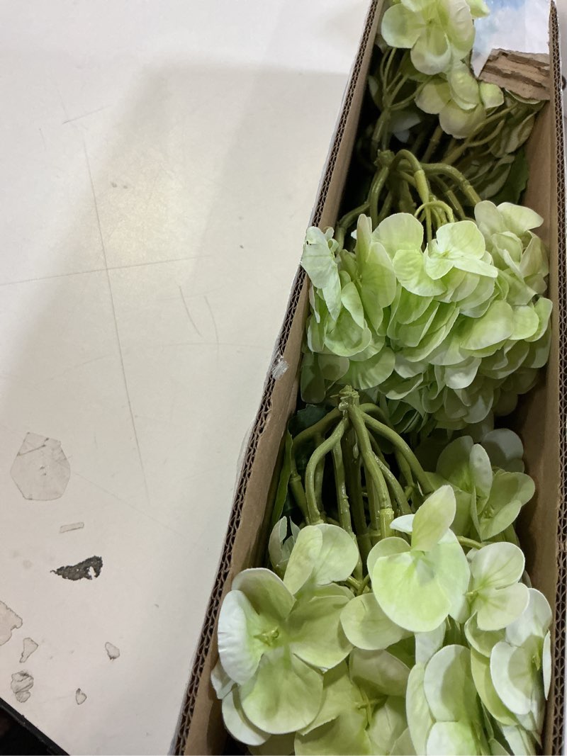 Condition photo showing New/Like New for 3 Pcs Real Touch Hydrangea Artificial Flowers, 21" Light Green Full Faux Hydrangea Flowers Latex Fake Flowers for Home Decor Party Floral Arrangements Wedding Bouquets Centerpieces Outdoor Decor Light Green 3 Pcs
