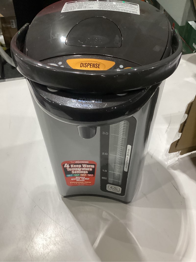 Condition photo showing As Is for zojirushi micom water boiler and warmer (135 oz. / 4l, silver) 4.2 quarts boiler, not tested