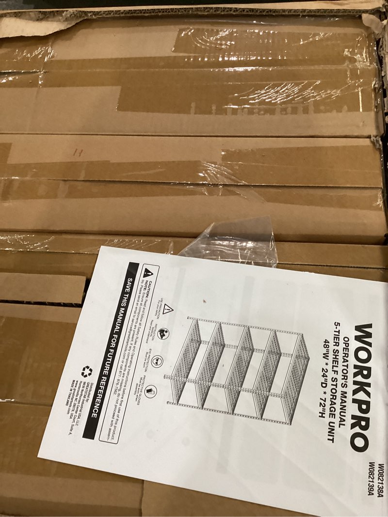 Condition photo showing Good Condition for **similar to stock photo unknown size** workpro 5-tier heavy duty metal shelving unit, adjustable storage rack with , for garage, basement, workshop, warehouse black