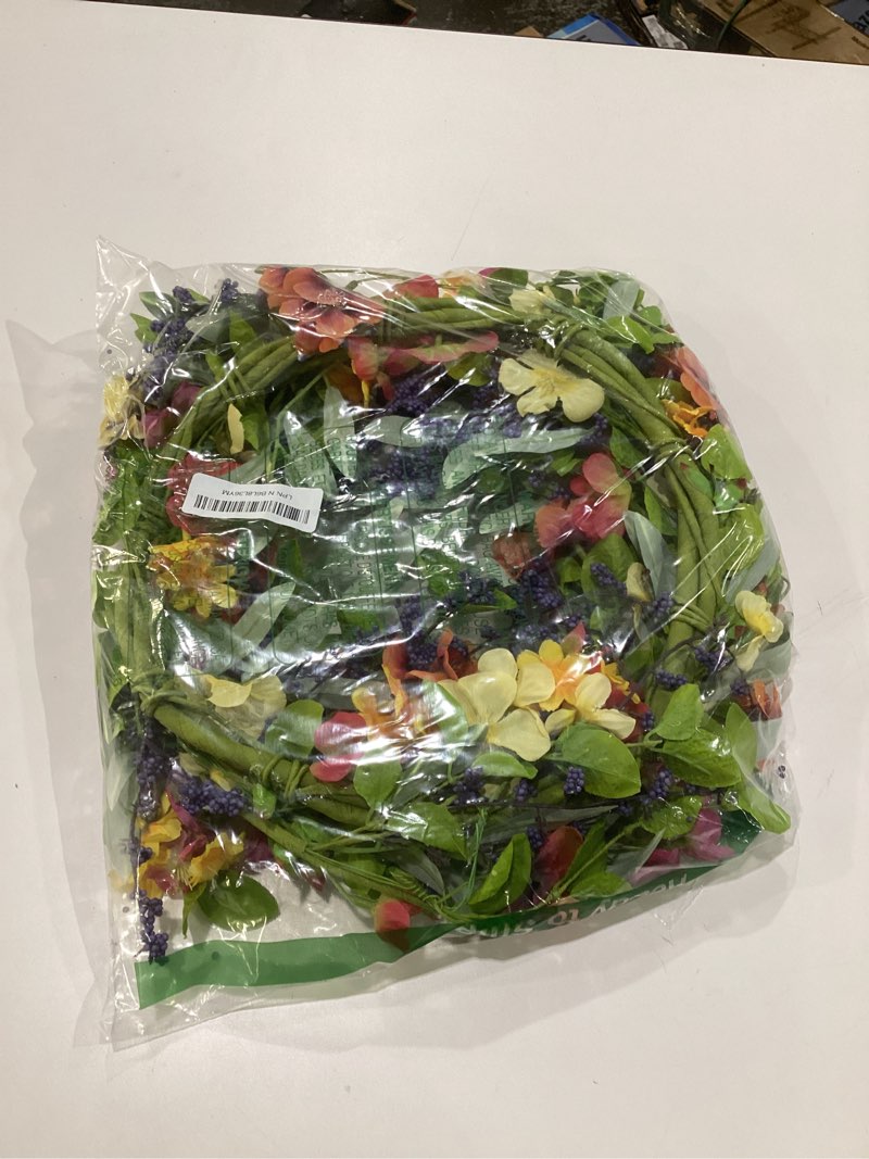 Condition photo showing New/Like New for Spring Wreaths for Front Door 24 Inch Lush Spring Door Wreath with Pink Peonies, Roses, White Blooms & Greenery, Garden Style Summer Flower Wreath for Front Porch, Entryway & Wall Window Green-pink Red-white-purple, SIMILAR TO STOCK PHOTO