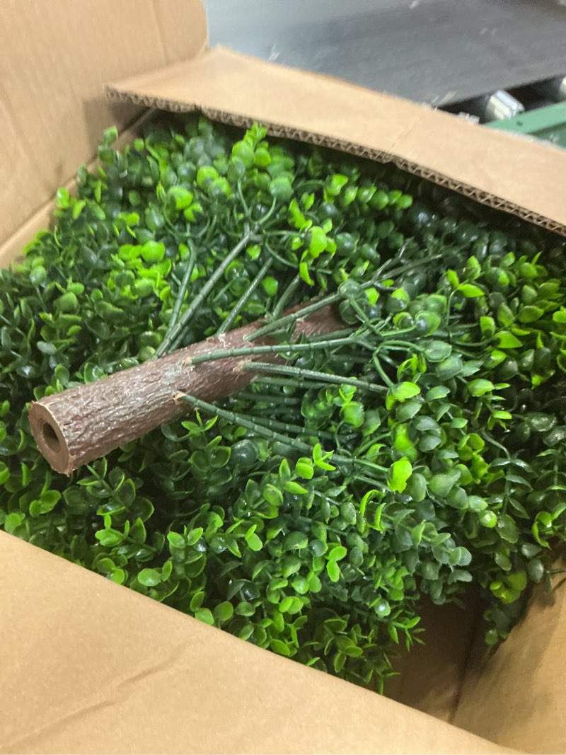 Condition photo showing New/Like New for Yangrass Artificial Eucalyptus Topiary Ball Trees with Ground Spike, Set of 2 UV Resistant Artificial Shrubs, Fake Evergreen Artificial Plant Bushes for Indoor Outdoor Front Porch Garden