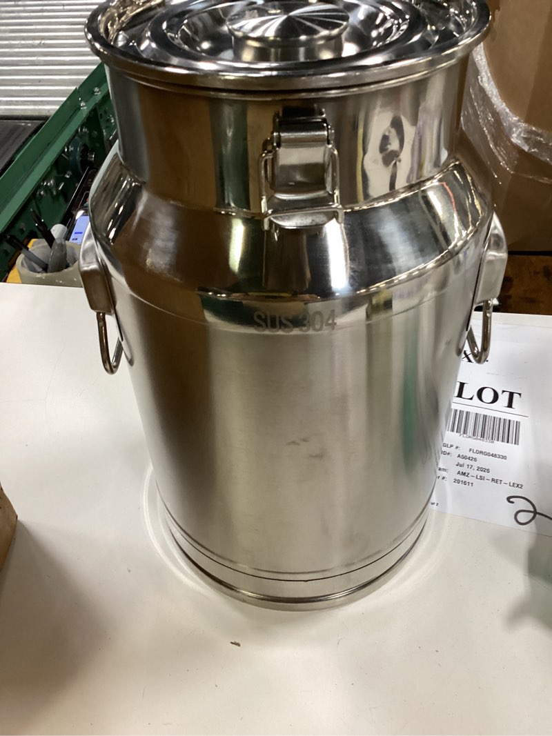 Condition photo showing New/Like New for 304 stainless steel 20 liter milk can, 5.25 gallon wine pail bucket with spigot and sealed lid, heavy duty 20l