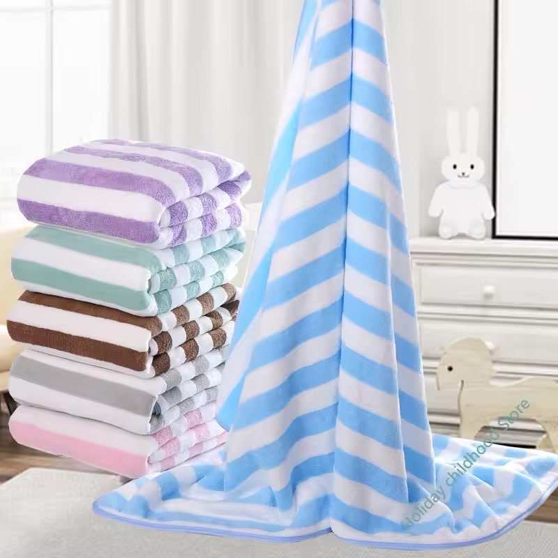 Hotel beauty salon quick-drying beach towel home soft absorbent face towel striped coral fleece bath towel 6 pcs 