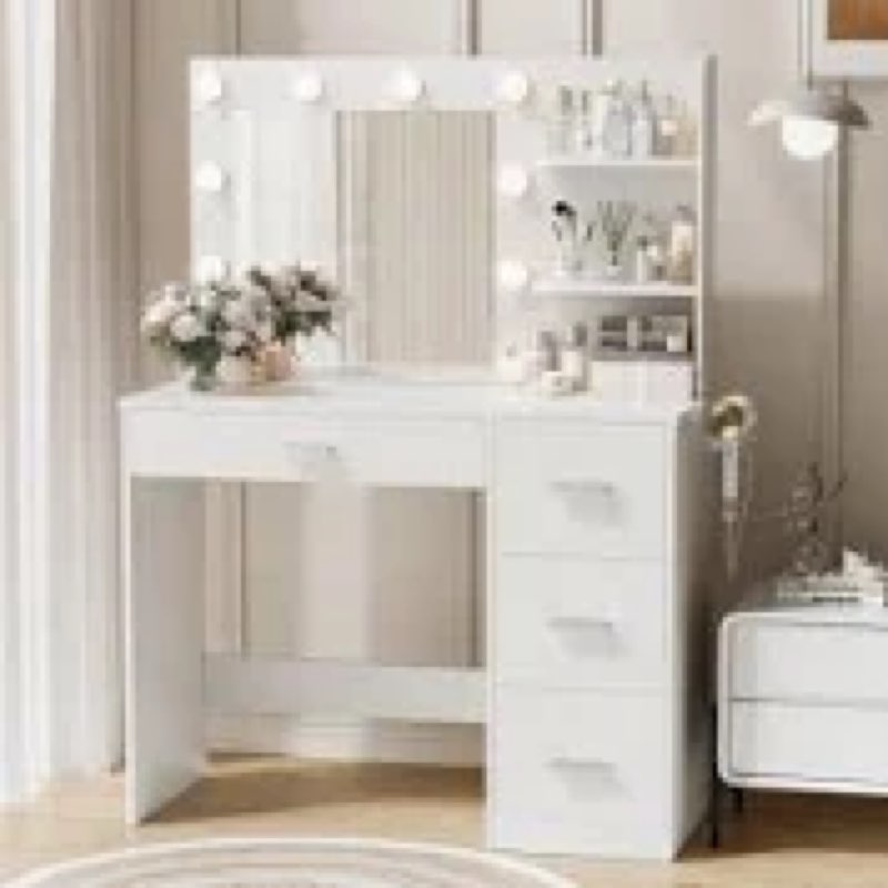 Makeup Vanity Desk With With 10 Light 3 Lighting Modes Brightness And Mirror And Power Outlet