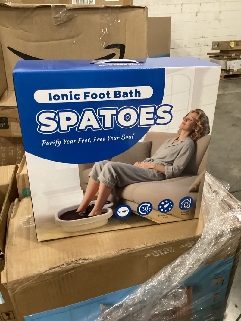 Condition photo showing New/Like New for ionic foot detox machine 3.0, foot spa at home detox, ion detox foot bath cleanse machine to remove toxins -2 arrays, 15 disposable foot bath liners, detox sea salt, upgraded durable basin