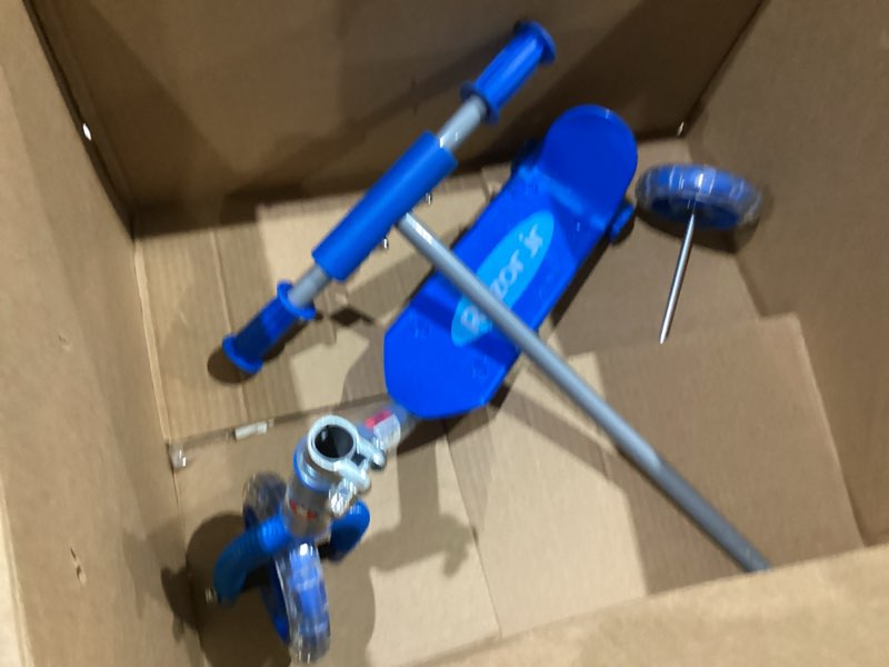 Condition photo showing As Is for razor jr. lil’ kick – 3-wheel kick scooter for younger children (ages 3+), max rider weight 44 lb (20 kg) blue scooter