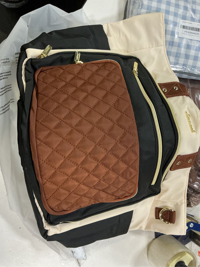 Condition photo showing New/Like New for lovevook lunch tote bag for women, 3 in 1 work bag with insulated lunch compartment & 40oz large cup holder & multi-pockets, 15.6" laptop bag for office/daily/travel, gifts for teacher nurse mom 15.6 inch beige-black-brown