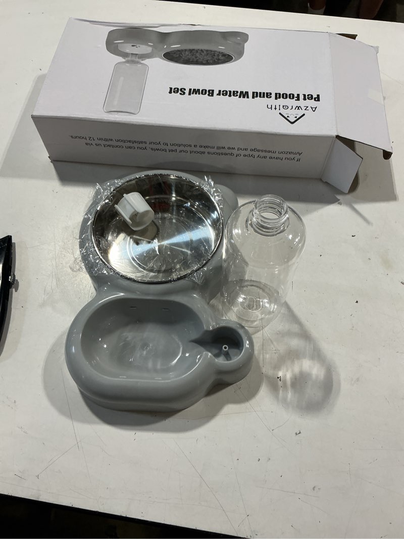 Condition photo showing Good Condition for dog bowls, cat food and water bowl set with water dispenser and stainless steel bowl for cats and small dogs - grey