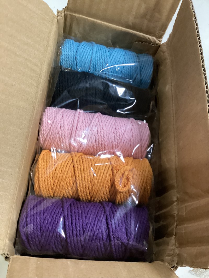 Condition photo showing Good Condition for phunttek macrame cord 2mm x 590 yards 18 rolls natural cotton cord 3 stands jute twine string soft rope assorted colored yarns for diy knitting knotting craft macrame project supplies