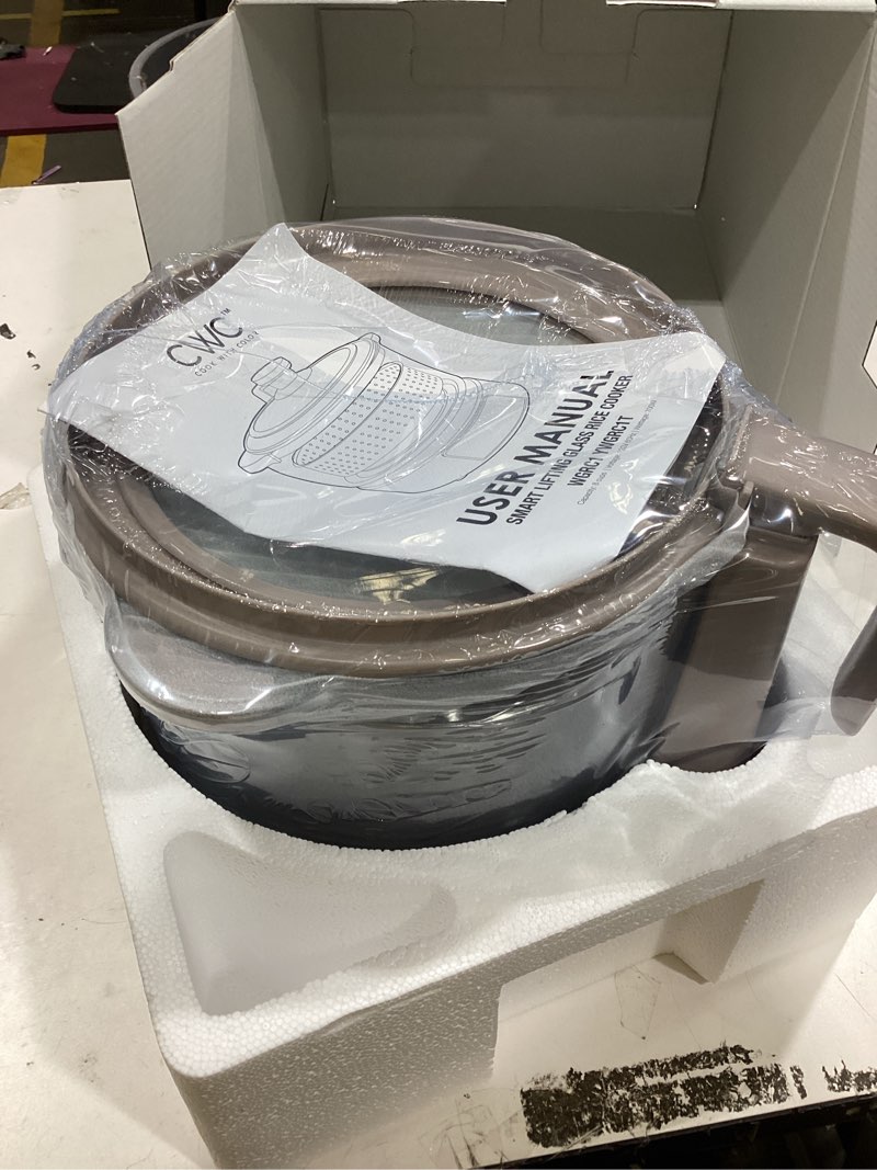 Condition photo showing Good Condition for cook with color glass mini low carb rice cooker – holds 2 cups raw/makes 6 cups cooked with auto lift filter basket, hotpot & steamer for rice, grains, digital panel with keep warm, goat/mink