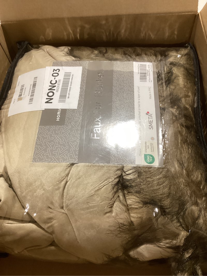 Condition photo showing As Is for Luxury Plush Faux Fur Blanket King Size, Long Pile Brown with Black Tipped Throws, Oversized Super Warm, Fuzzy, Elegant, Fluffy Decoration Throw Blanket for Sofa, Armchair, Couch and Bed, 104"x90" Brown 104'' x 90''