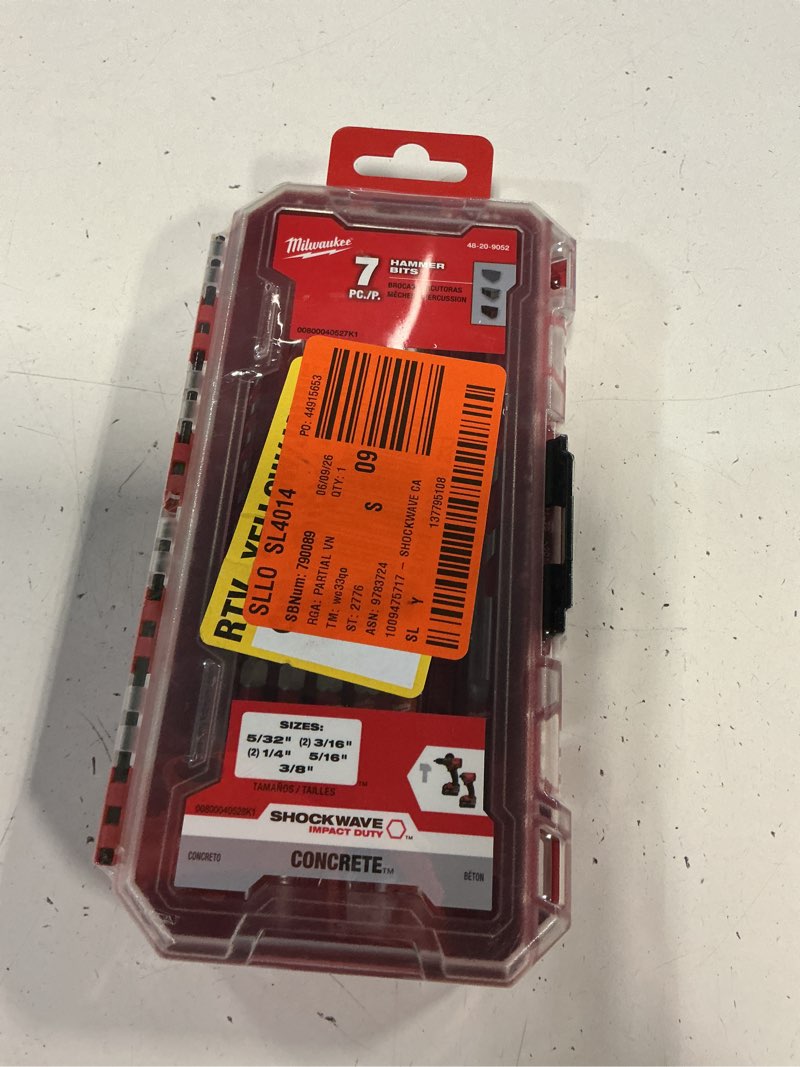 Condition photo showing New/Like New for milwaukee shockwave 5/32 in. x 6 in. l carbide hammer drill bit set hex shank 7 pc