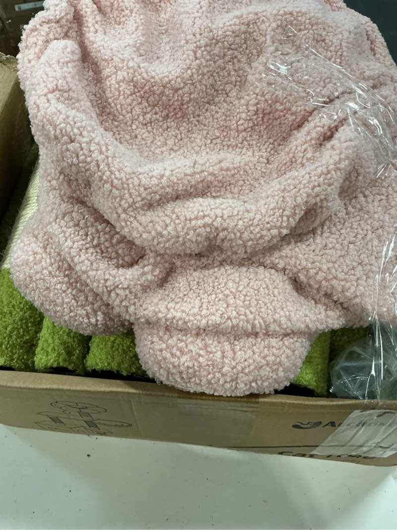 Condition photo showing As Is for Flower Cat Tree for Indoor Cats, 2-Door Large Cat Condo Cave Bed for Big Adult Cats, 41.2'' Cute Cat Tower with Scratching Posts, Cozy Floral Perch and Hammock for Kittens, Green Pink Flower-new