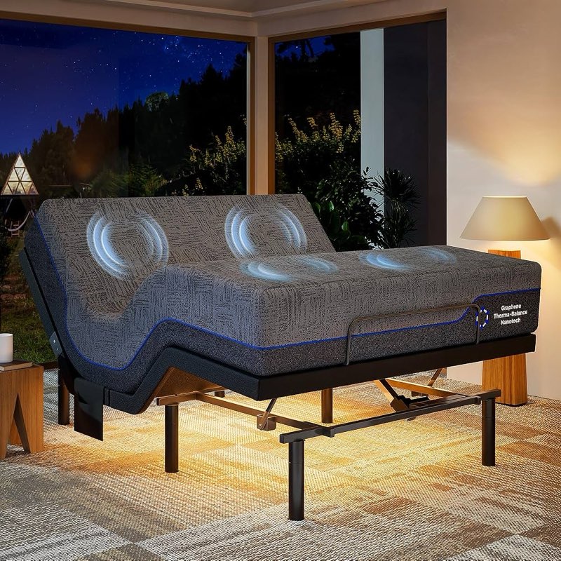 marsail ns1 massage adjustable base with mattress set, queen adjustable bed frame + 10-inch cooling 