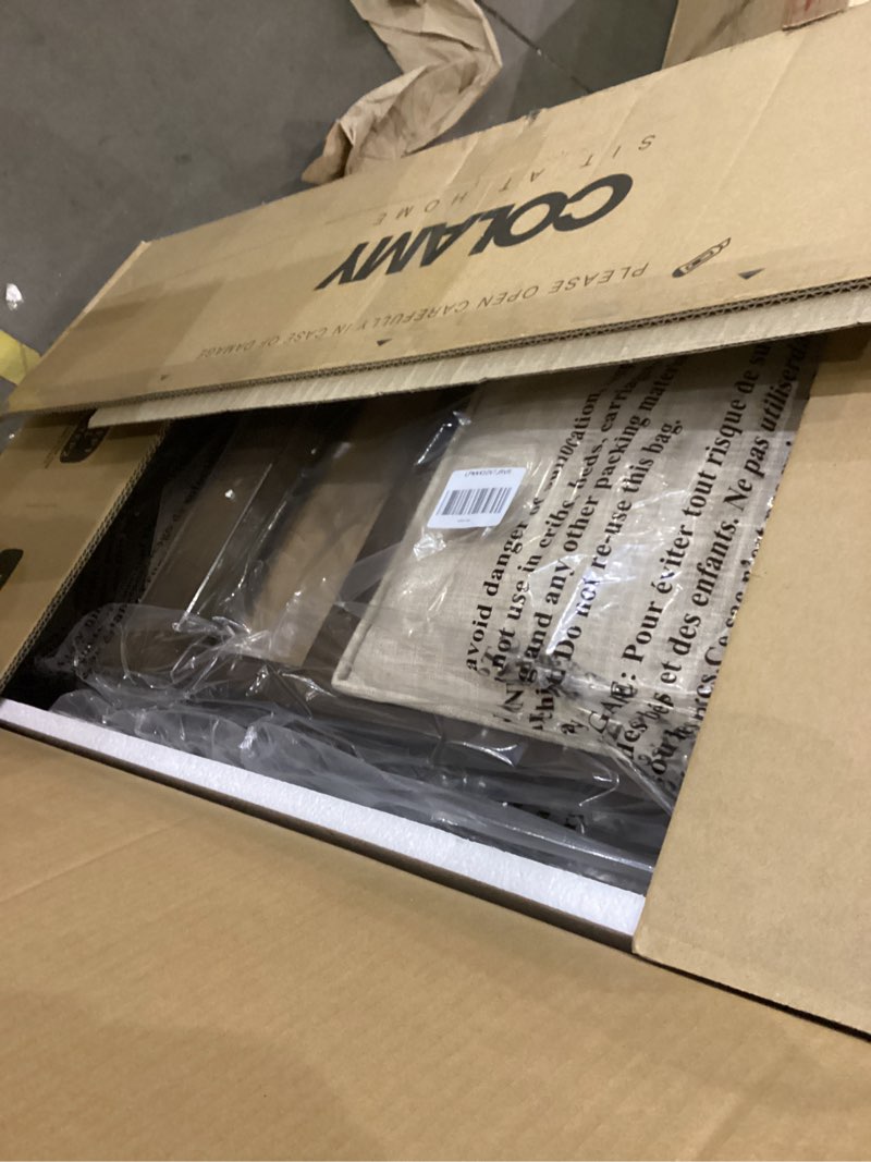 Condition photo showing Good Condition for COLAMY Upholstered Wooden Dining Chairs Set of 6, Kitchen Chairs with Open Back, 19 Inch Mid Century Modern Dining Room Chairs, Farmhouse Dining Side Chairs for Dining Room Kitchen Restaurant, Brown Set of 6 Brown