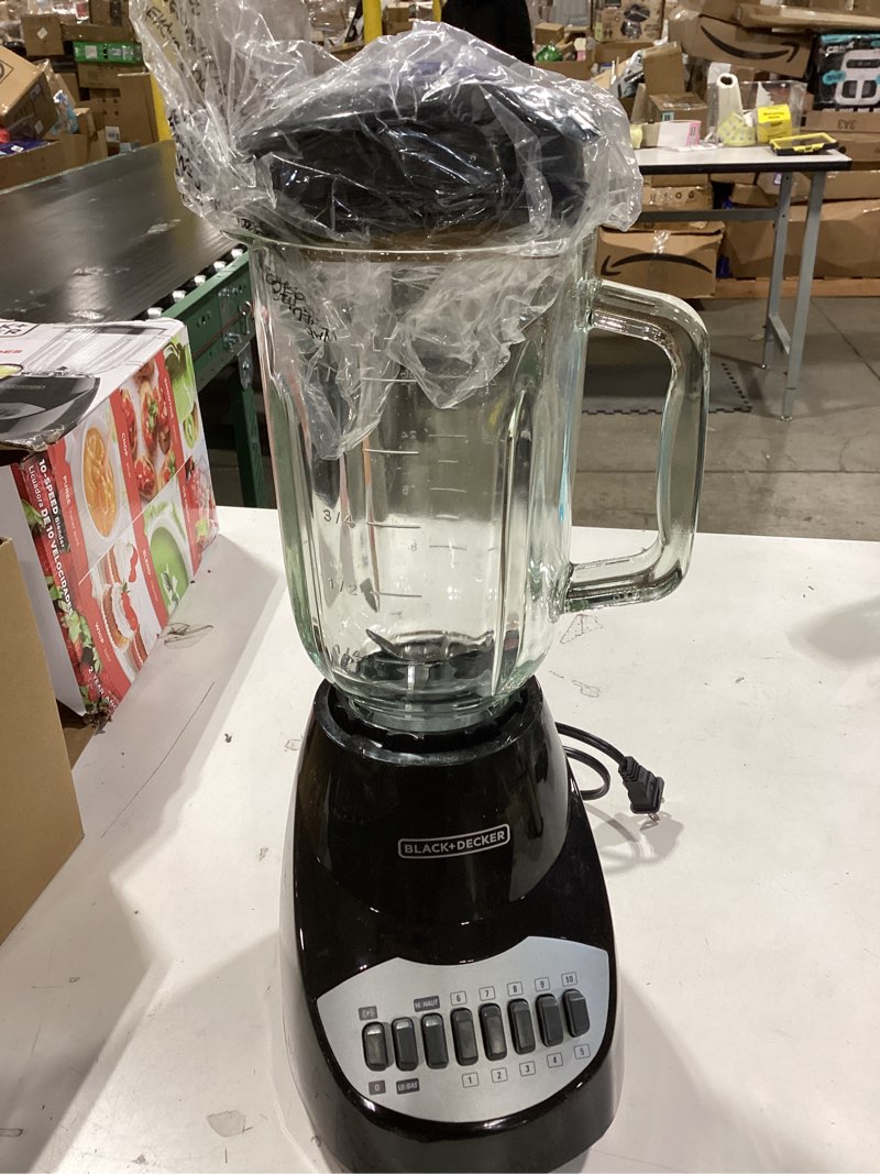 Condition photo showing As Is for BLACK+DECKER Countertop Blender with 6-Cup Glass Jar, 10-Speed Settings, Black, BL2010BG
