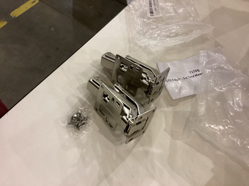 Condition photo showing As Is for Chibery 2 Pack 170 Degree Soft Close Cabinet Hinges, Slow Smooth Hidden Frameless Lazy Susan Hinge, Concealed Hardware Surface Mount, Lid Support Trap Door, Self Closing for Corner, Kitchen Cupboard