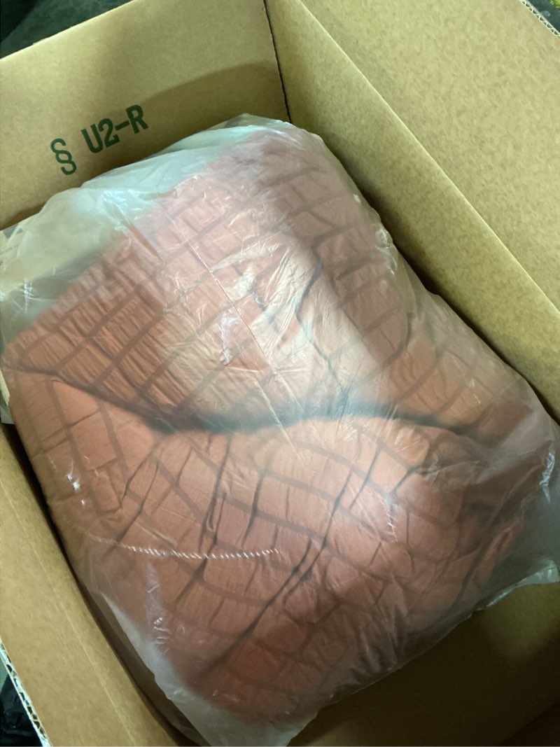 Condition photo showing Good Condition for love's cabin seersucker terracotta king size comforter set, 7-piece all season lightweight bed in a bag bedding set with comforter, flat sheet, fitted sheet, pillowcases and shams terracotta king (102"x90")
