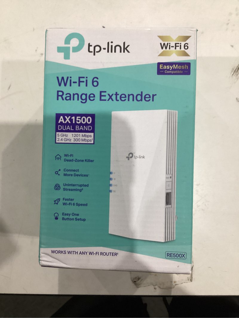 Condition photo showing New/Like New for TP-Link AX1500 WiFi Extender Internet Booster(RE500X), WiFi 6 Range Extender Covers up to 1500 sq.ft and 25 Devices,Dual Band, AP Mode w/Gigabit Port, APP Setup, OneMesh Compatible WiFi 6 AX1500