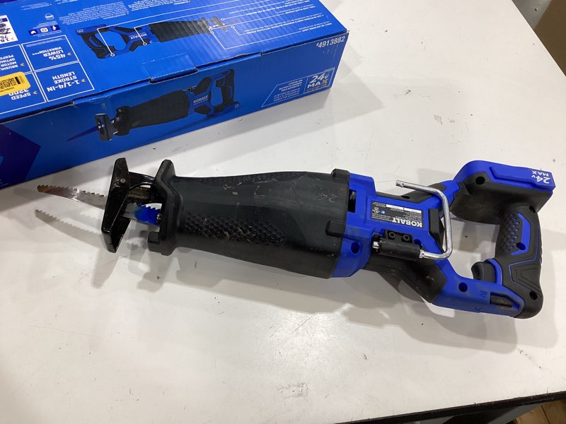 Condition photo showing As Is for kobalt 24-volt variable brushless cordless reciprocating saw (battery and charger not included)