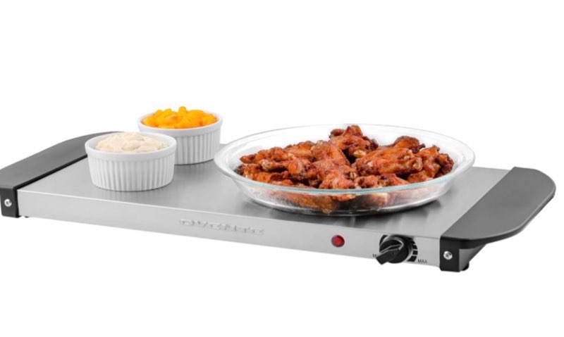 OVENTE Electric Warming Tray with Adjustable Temperature Control, Compact Food Warmer & Server for Buffets, Parties, Events, and Dinners, Cool-Touch Handles, Stainless Steel, Silver FW170S