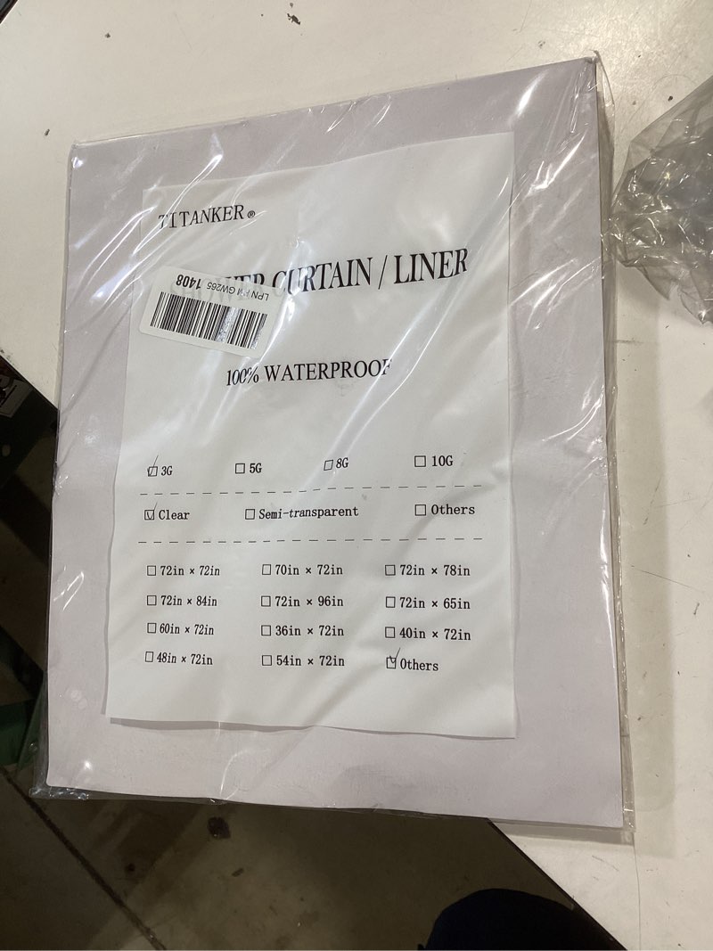 Condition photo showing New/Like New for titanker clear shower curtain liner, 54x78 small stall shower liner lightweight waterproof shower curtains for bathroom with magnets and rustproof grommets clear 54"w x 78"l (pack of 1)