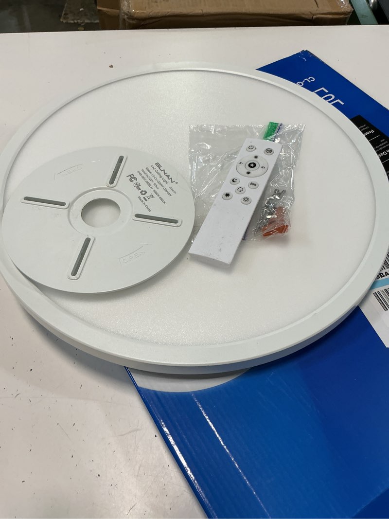 Condition photo showing As Is for blnan led flush mount ceiling light fixture with remote control, 15.4 inch 3000k-6500k dimmable round low profile ceiling lamp for living room bedroom kitchen white 15.4inch 36w