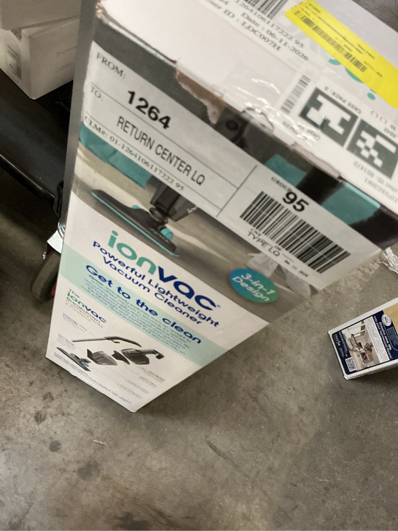 Condition photo showing As Is for ionvac zipvac, 3-in-1 corded upright/handheld floor and carpet vacuum cleaner