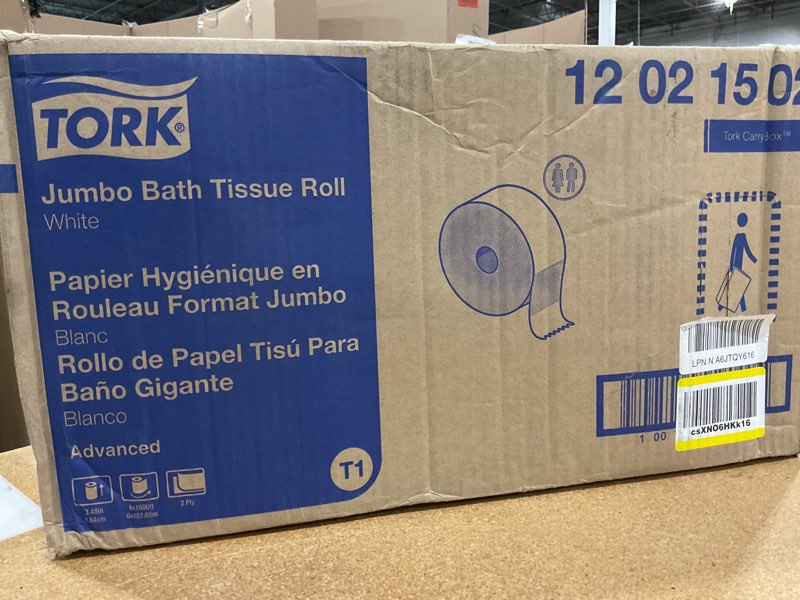 Condition photo showing New/Like New for tork jumbo toilet paper roll white t1, advanced, 2-ply, 6 x 1600 feet, 12021502, 6 count (pack of 1) 6 roll (pack of 1)