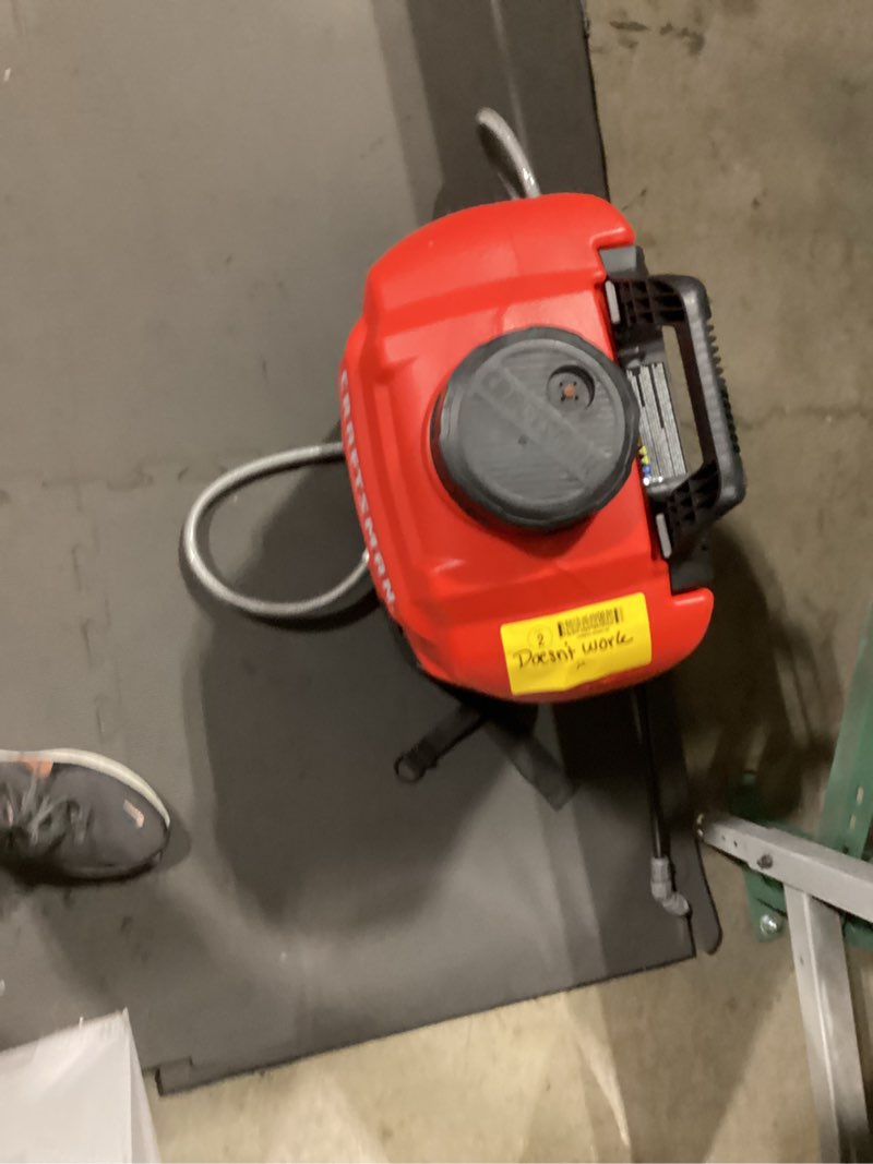 Condition photo showing As Is for craftsman 20v* lithium-ion battery powered 4 gallon backpack sprayer