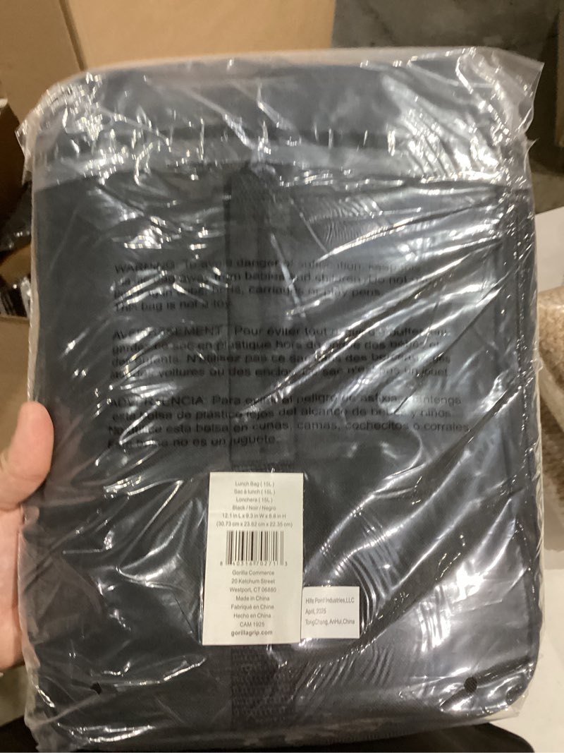 Condition photo showing New/Like New for GORILLA GRIP Insulated Lunch Box Bag for Women Men,15L, Leakproof XL Reusable Soft Cooler Bags, Multiple Compartments, Mesh Pockets and Adjustable Strap, Food Tote Keeps Drinks Cold, 13x9, Black 15L Black