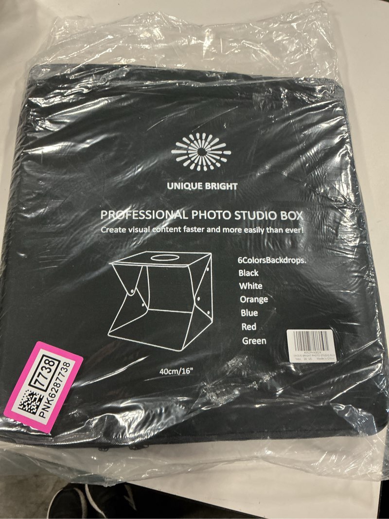 Condition photo showing New/Like New for photography light box photo studio kit 3 color lighting tent 160 led portable white booth display product food/jewelry with mini tripod & 6 background(16x16inch)