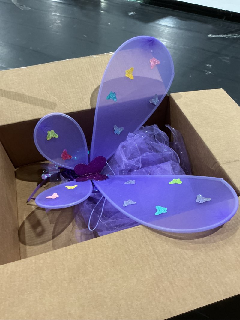 LED Children Costume Prop for Halloween Christmas Fairy Princess Kids Costume Sets Butterfly Wings Wand Headband Tutu Skirt New Year Gifts for 3 4 5 6 7 8 Years Old Girls,Purple with Light