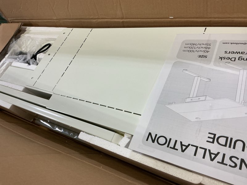 Condition photo showing Good Condition for seang standing desk with drawer, 48" x 24" height adjustable stand up desk, 3 memory height settings with cable grommets & storage hooks, ideal for home & office, nature 48 inch nature