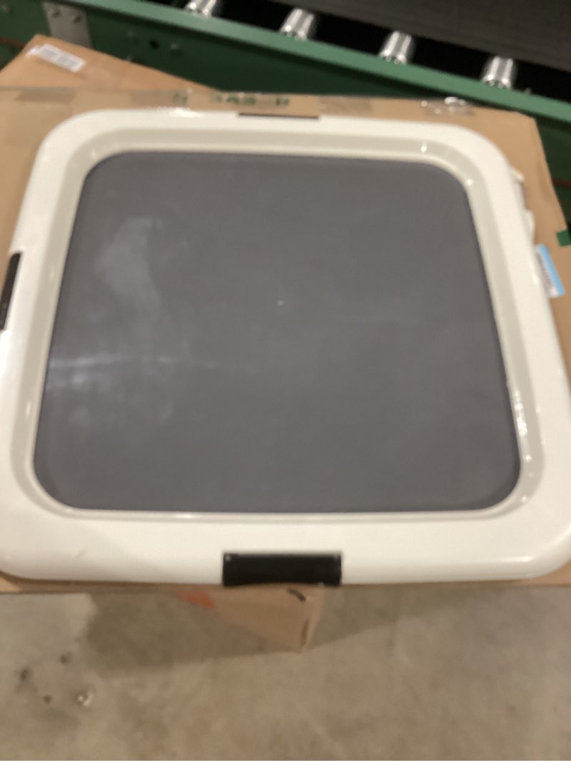Condition photo showing Good Condition for IRIS USA Pee Pad Holder - For Regular Sized Dog and Puppy Pee Pads, Secured Latches, Non-Skid Feet, High Polish Finish for Easy Cleaning, Leak Protection, Fits 22"x22" Pad or Larger, Square, Dark Gray Regular White/Gray