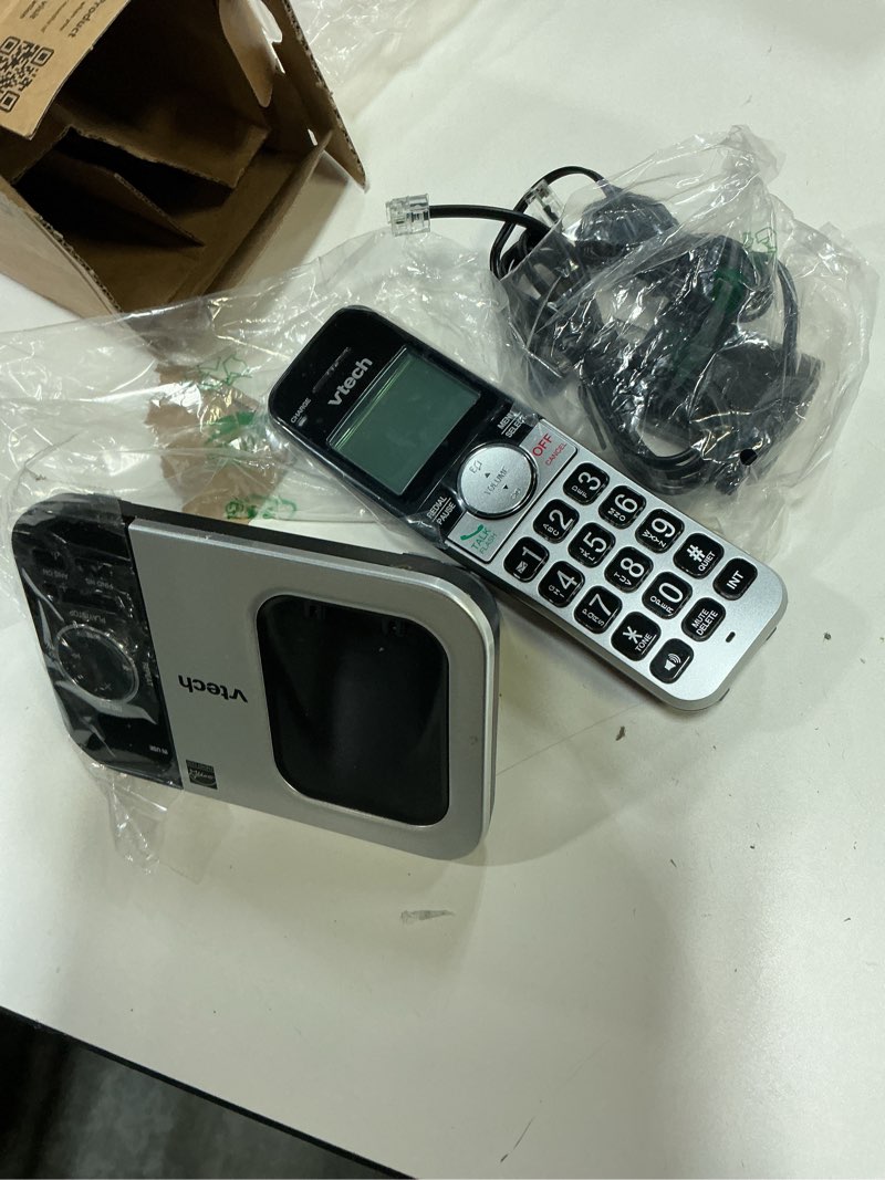 Condition photo showing As Is for vtech cordless phone with answering machine - with large display full-duplex speakerphone caller id/call waiting last 10 number redial