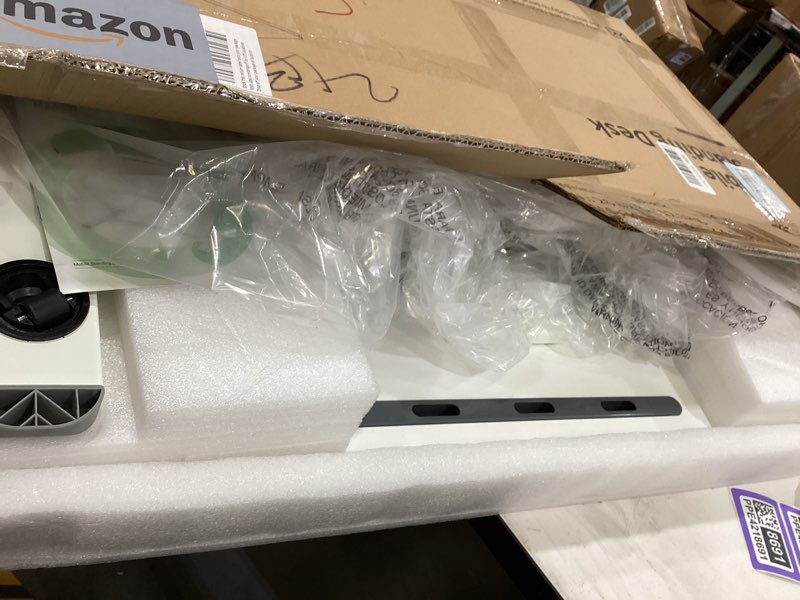 Condition photo showing Good Condition for mobile standing desk, pneumatic adjustable rolling desk(31.5 inches), portable laptop desk with wheels, overbed bedside table laptop table for couch, home, office, white white 32"