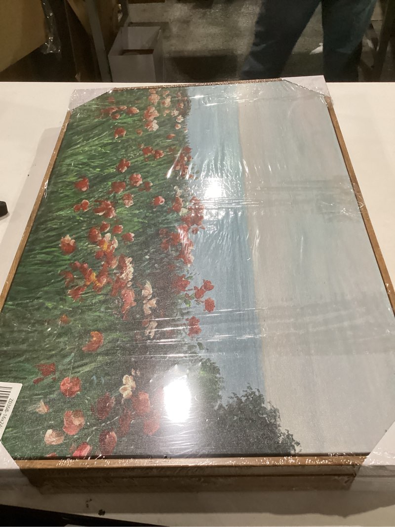 Condition photo showing As Is for SHENIFY Vintage Landscape Framed Wall Art Sea Coastal Wildflower Field Scenery Farmhouse Decor Retro Painting for Living Room Bedroom Ready to Hang Wall Artwork - 16x24in Natural Framed Brown 24"L x 16"W Coastal Wildflower Field