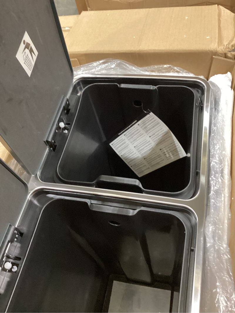 Condition photo showing Good Condition for songmics trash can, 2 x 8 gallon (2 x 30 l), greenish-gray | garbage can for kitchen, with 15 trash bags, 2 compartments, plastic inner buckets and hinged lids, airtight, ultb60gs02 greenish-gray 2 x 8 gallon