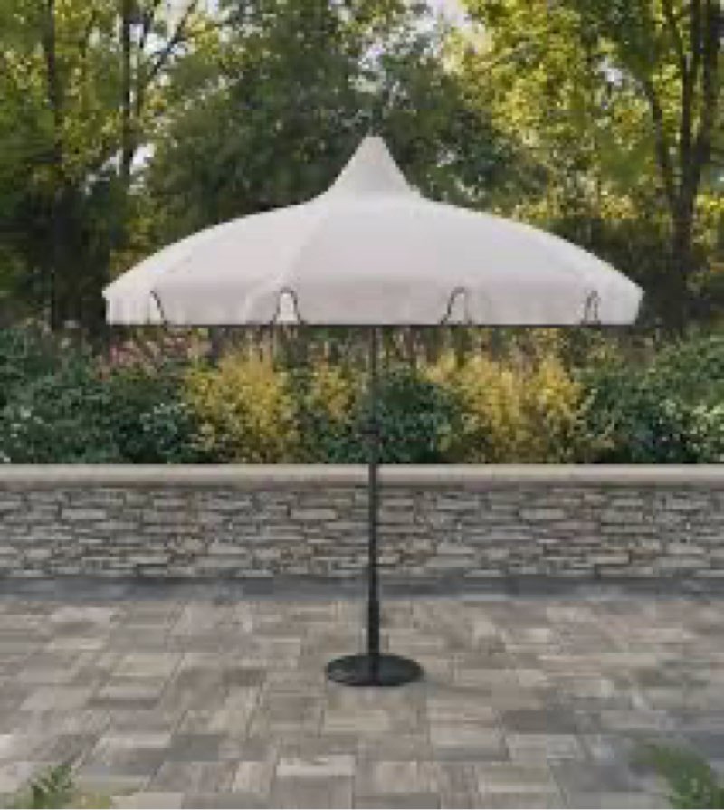 my texas house 9ft outdoor round market patio umbrella with off-white canopy and black trim
