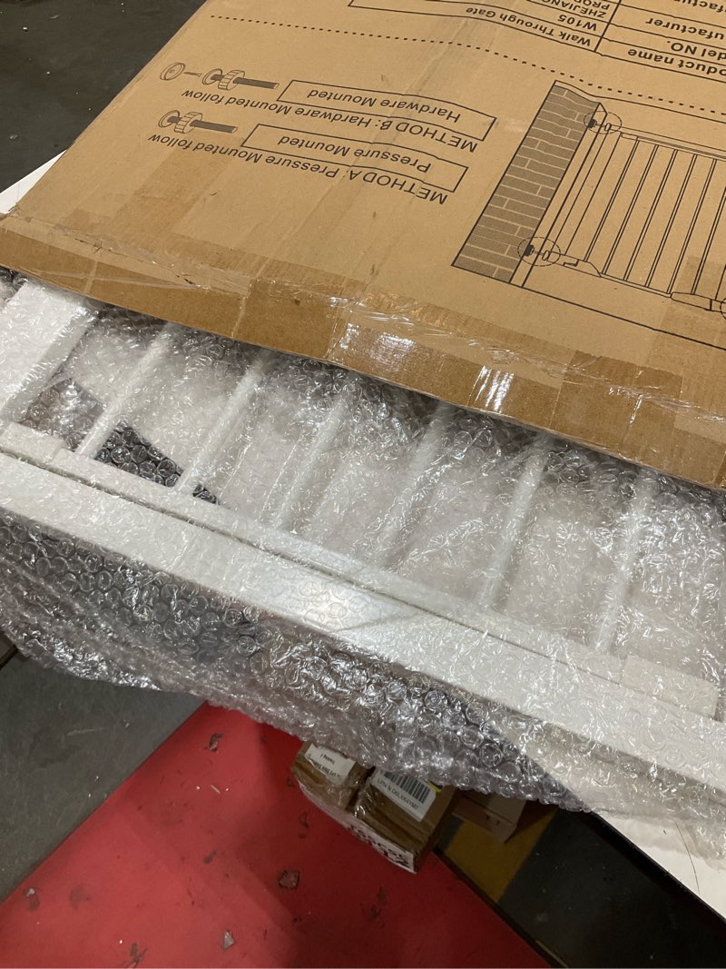 Condition photo showing Good Condition for fairy baby narrow baby gate for stair, 22.8"-25.5" wide pressure mounted pet gate for doorway, easy walk thru child safety gate, white white 22.8"-25.5"