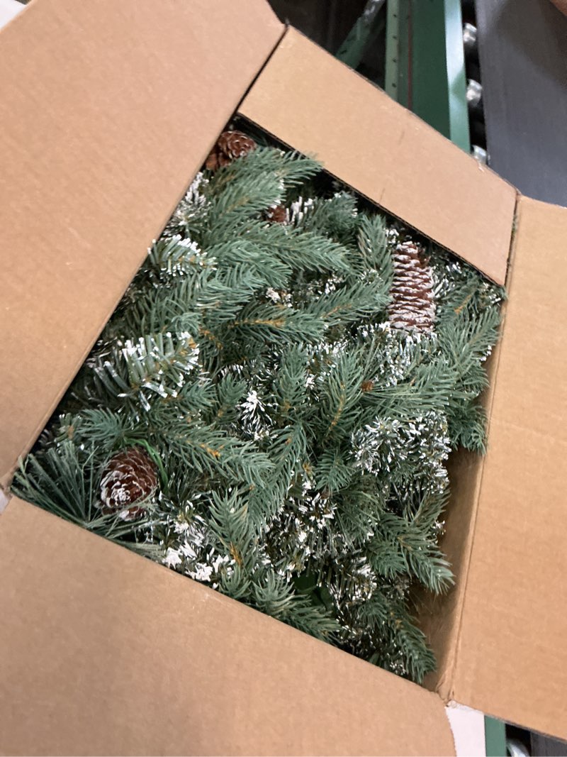 Condition photo showing Good Condition for 9FT Pre-Lit Artificial Christmas Garland with 50 Led Light, Green, Decorated with Pine Cones, Glitter Powder Gold Ball, Christmas Collection Indoor Outdoor Decor Battery Operated Polyvinyl Chloride (PVC) Gold 9FT