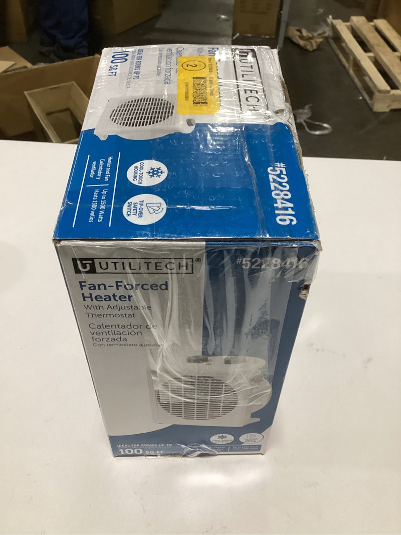 Condition photo showing As Is for  Utilitech 1500 -Watt Fan Compact personal Indoor Electric Space Heater with Thermostat