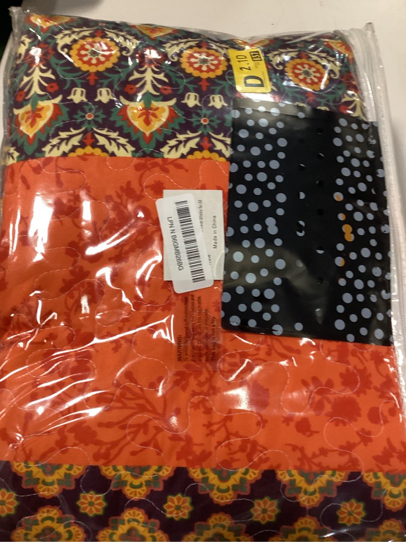 Condition photo showing New/Like New for travan boho stripe quilt sets floral printed reversible soft bohemian bedding set with shams for all season, orange red stripe, king size n-orange red king