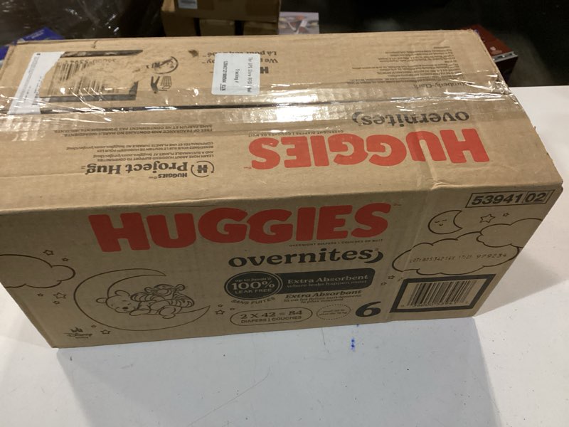 Condition photo showing New/Like New for Huggies Size 6 Overnites Baby Diapers: Overnight Diapers, Size 6 (35+ lbs), 84 Ct (2 Packs of 42), Packaging May Vary Size 6 84