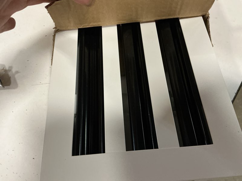 Condition photo showing Good Condition for 12x6 modern ac vent cover, decorative white air vent (duct opening cutout), all aluminium standard linear slot diffuser, low noise - register grille for ceiling, walls & floors 12"wx6"h